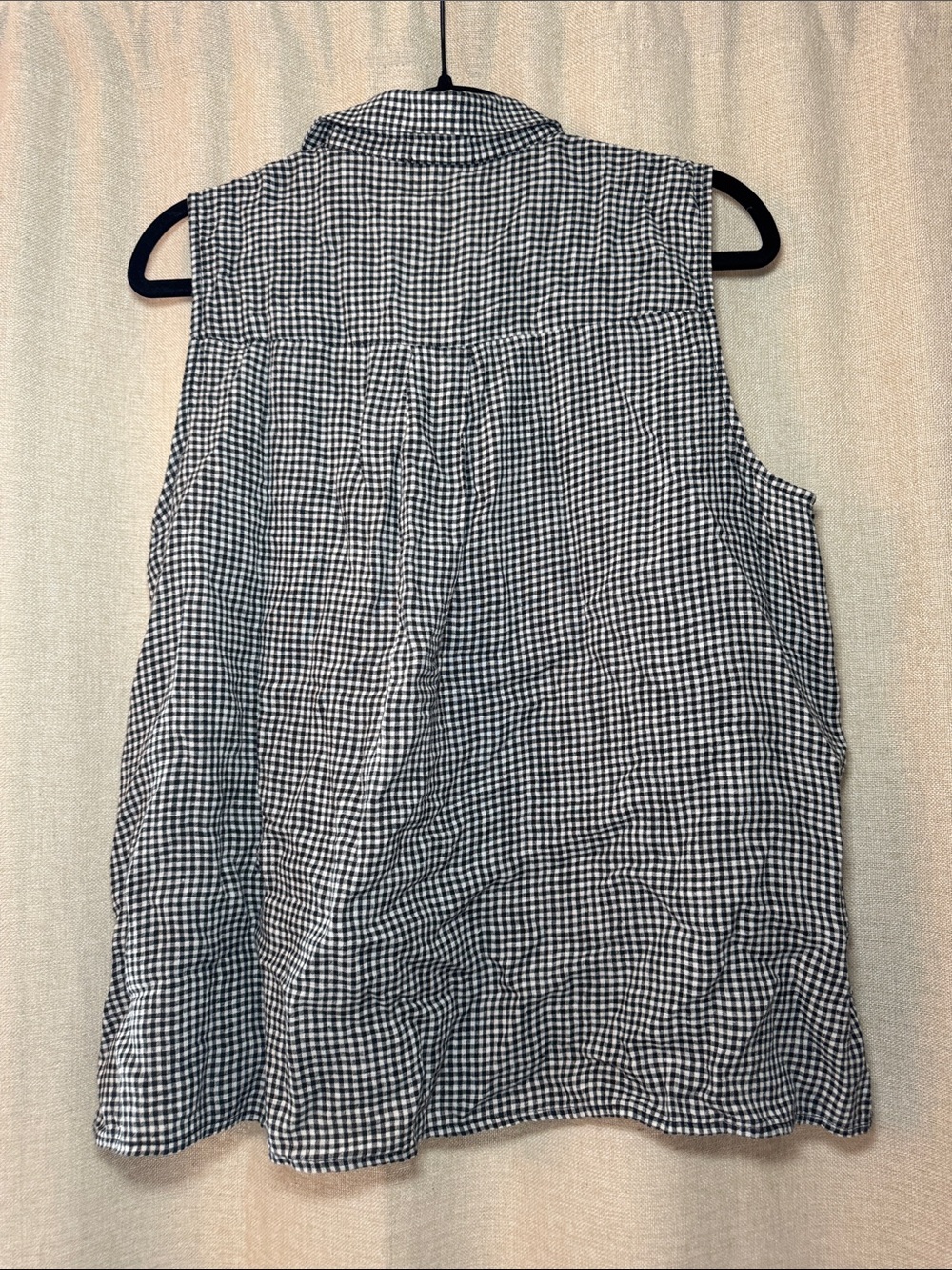 Eileen Fisher B&W Gingham Sleeveless Button-Down Tank 100% Organic Linen - Picture 7 of 8